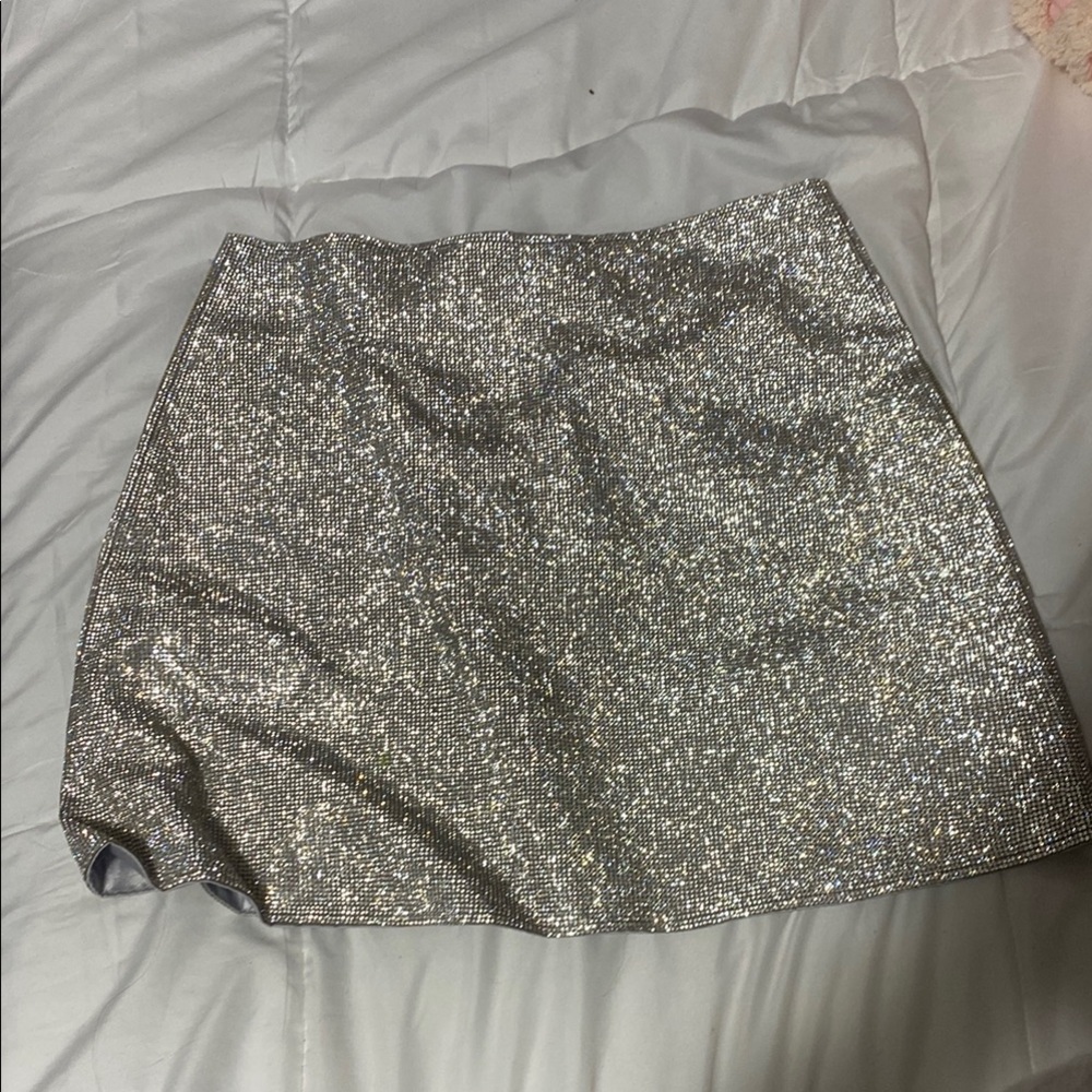 Silver Sequin Mini Skirt